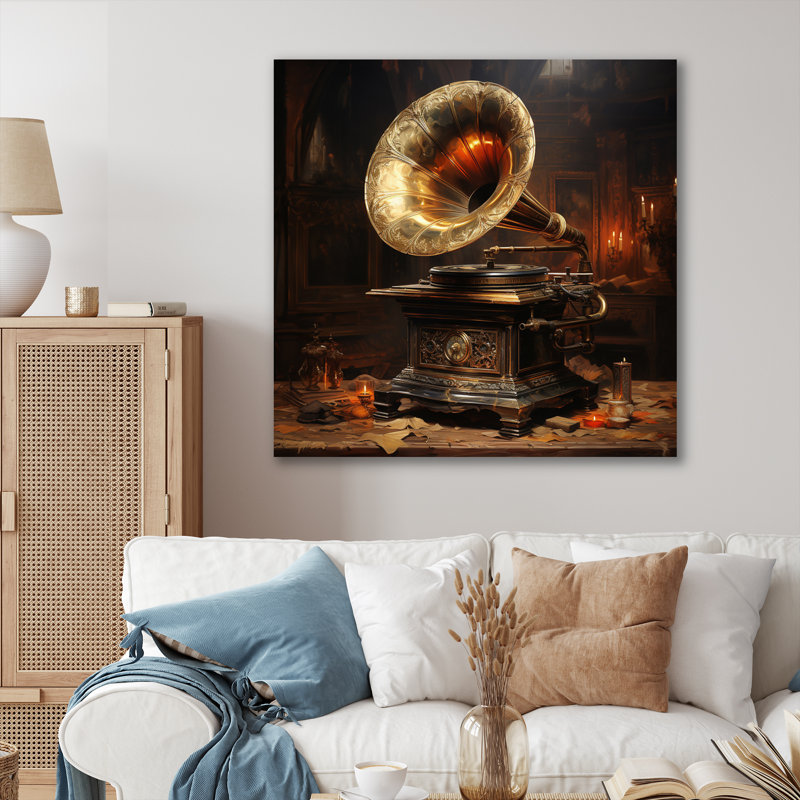 «Gold Phonographs Melody in Brass», reproduction sur toile, Toile tendue, H 36 po x l 36 po x P 1,5 po