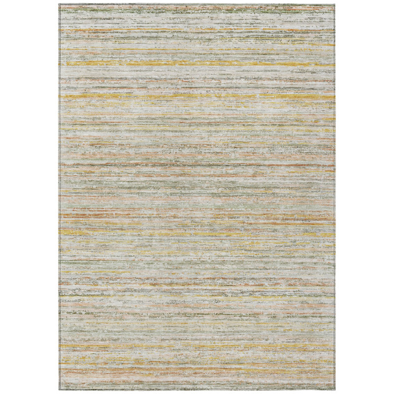 Tapis intérieur lavable rayé 9 pi x 12 pi sauge