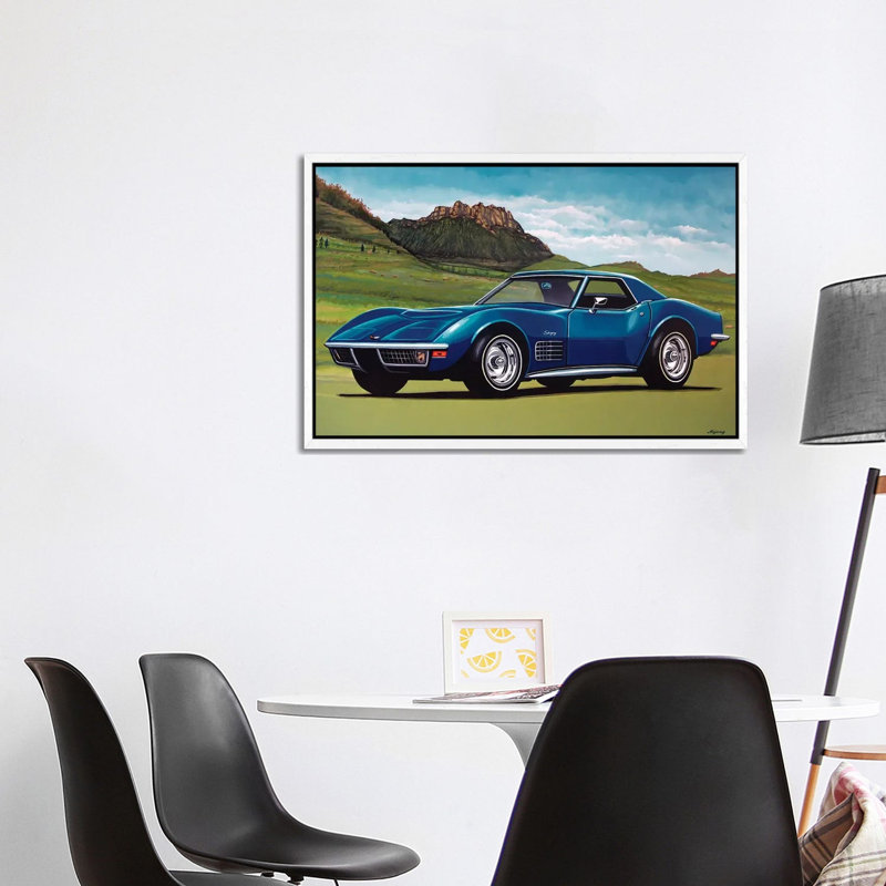 Chevrolet Corvette Stingray 1969 by Paul Meijering - Painting on Canvas, White Framed, 101.6 cm H x 66.04 cm W