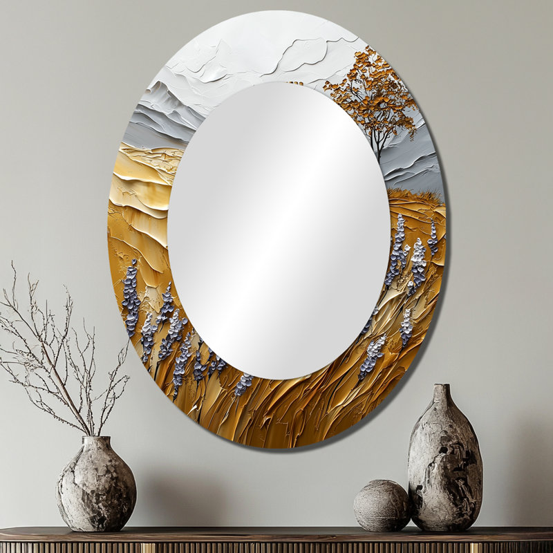 Paysage de ferme doré doré - miroir mural ovale doré, 40 po x 30 po