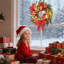 Couronne de Noël pré-éclairée 24 "avec lumières DEL, arc rouge, baies et ornements