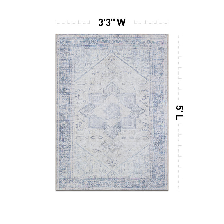 Somona Machine Washable Oriental Flatweave Performance Blue/Ivory Area Rug