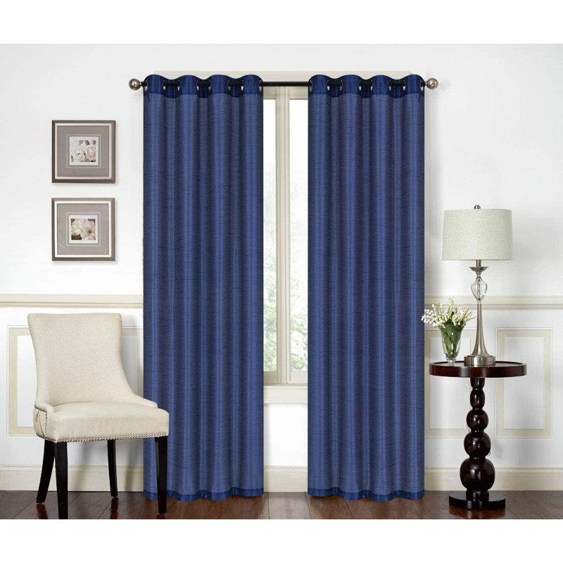 Mattingly Faux Silk Semi-Sheer Grommet Window Curtain Panel, Navy, 54" W x 95" L