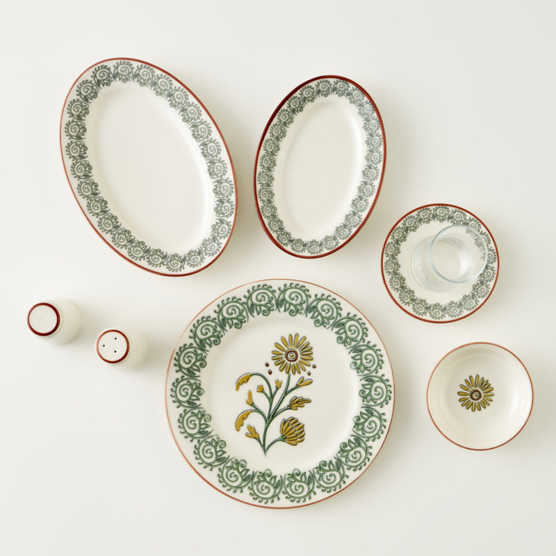 Plateau de service indien en porcelaine, H 8 po x l 8 po x P 2 po