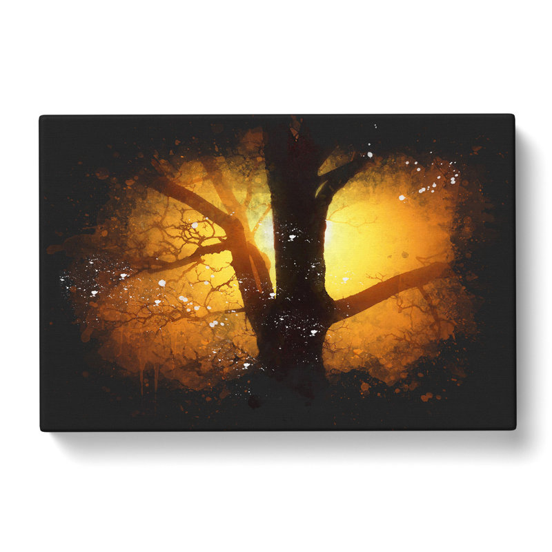 Tree At Sunset Vol.5 Paint Splash - Wrapped Canvas, 40cm H x 60cm W x 3cm D