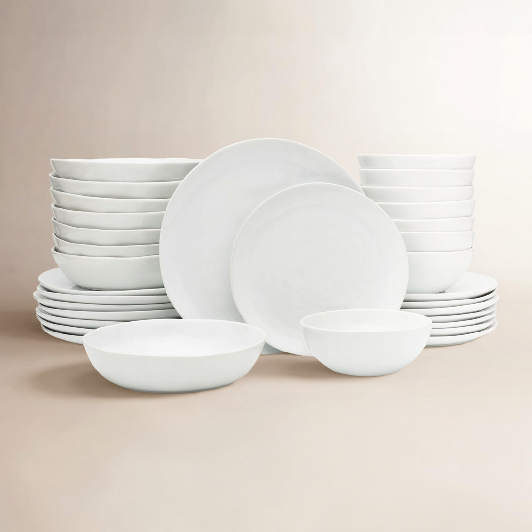 Mya Everyday White Organic 32-Piece Porcelain Dinnerware Set (Set of 8) Birch Lane™