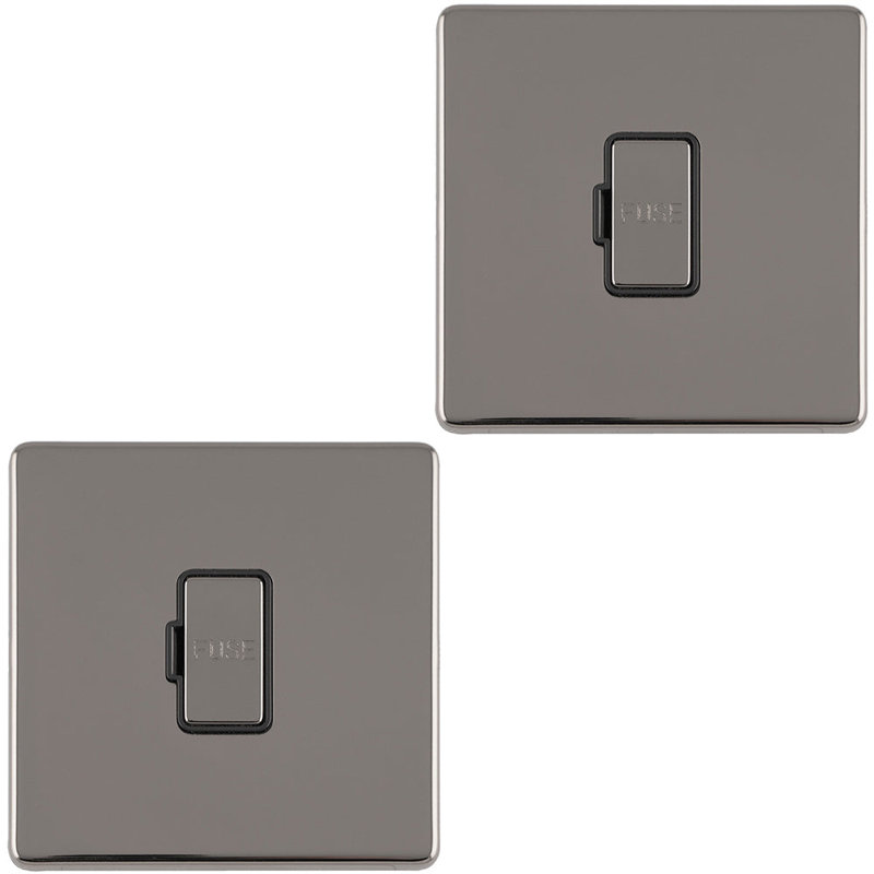 2 PACK 1 Gang 13A Unswitched Fuse Spur SCREWLESS BLACK NICKEL Mains Isolation, Satin Black, Black