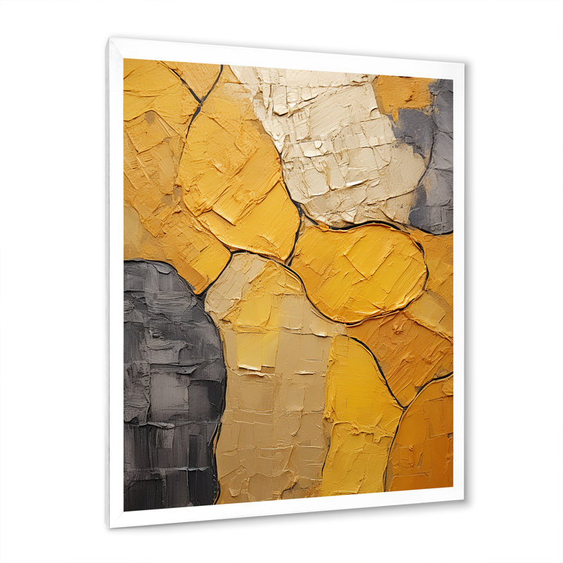 Minimalisme, céramique botanique jaune encadrée, Cadre simple blanc, H 32 po x l 16 po x P 1 po