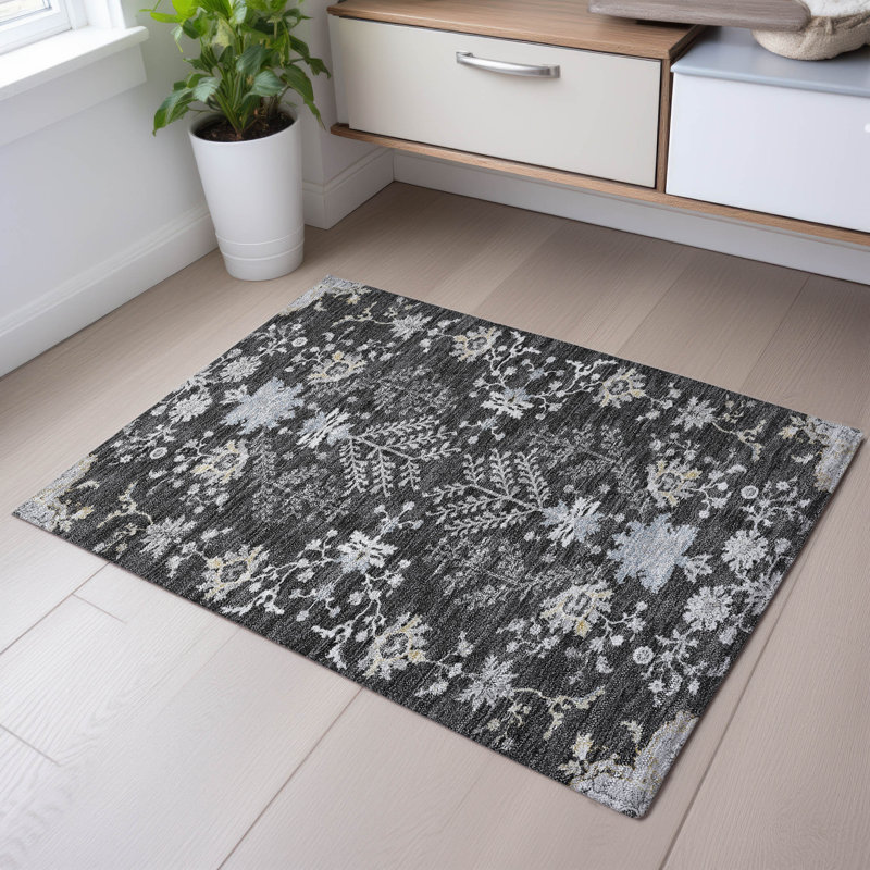 Premium Machine Washable Gurubaksh AMF1156 Floral Rug, Rectangle 1'8" x 2'6"