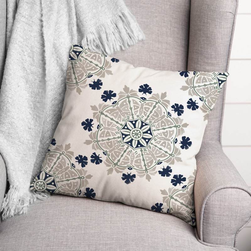 Morrocan Outdoor Reversible Throw Pillow, Beige/Blue