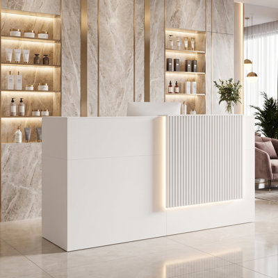 78.7" Modern Reception Desk with Fluted LED Front, Lockable Drawer, Built-In Power Outlets, USB-C and Storage For Cashier Counter, Salon, Office And Customer Service Front Desk
