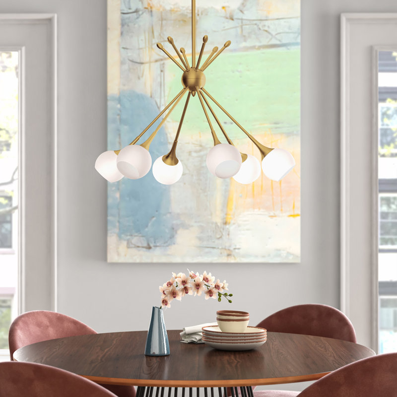 Lustre sphérique de style spoutnik 6 lumières Aubriaunna, Miel doré
