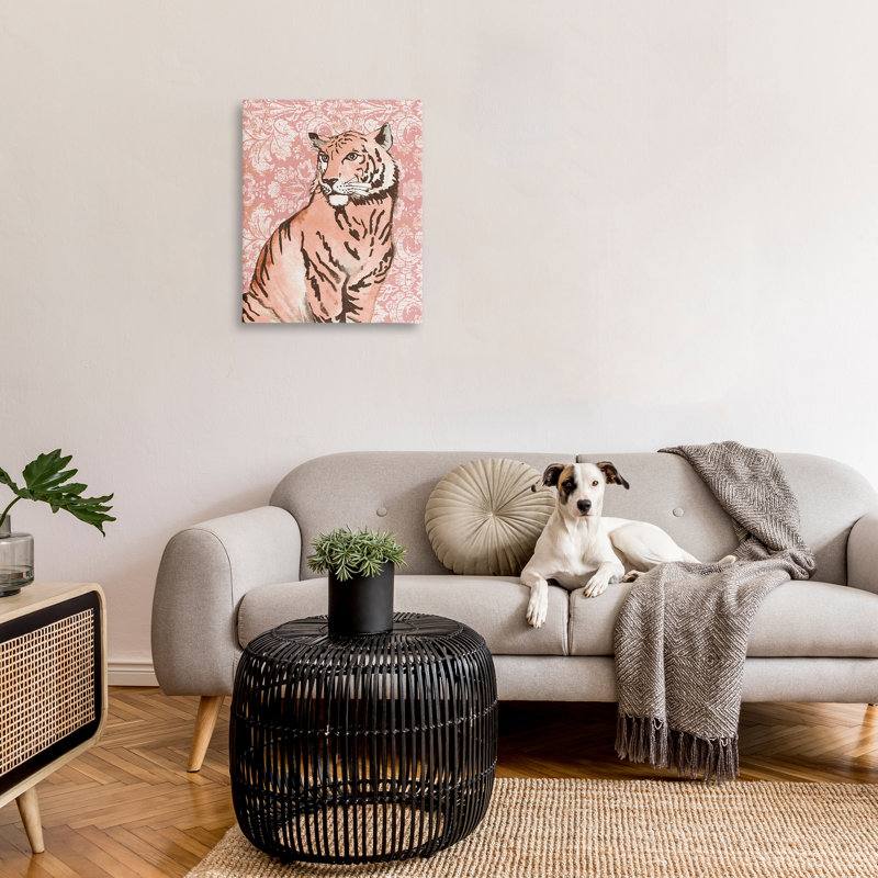 Tigre avec art mural rétro sur toile par Elizabeth Medley, H 30 po x l 24 po