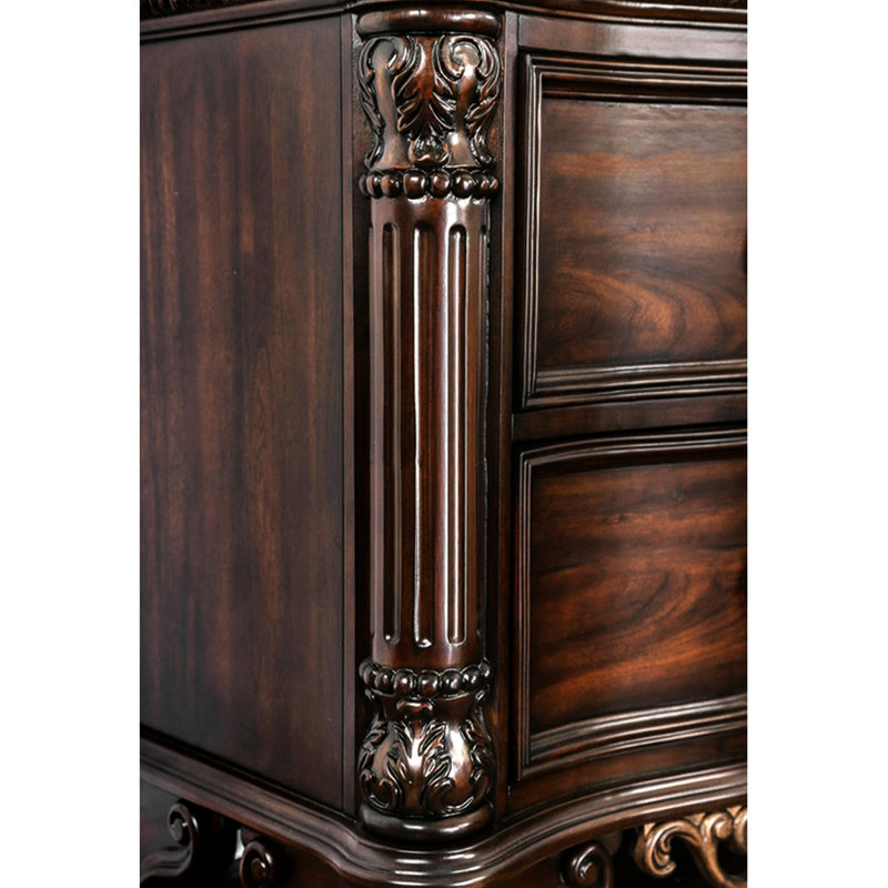 Table de chevet 2 tiroirs de couleur cerisier brun avec surface en marbre véritable - garantie de robustesse de chambre à coucher
