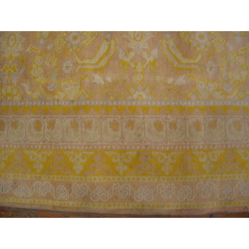Washed Out Light Yellow Color Antique Herati Pattern Cotton Agra Rug