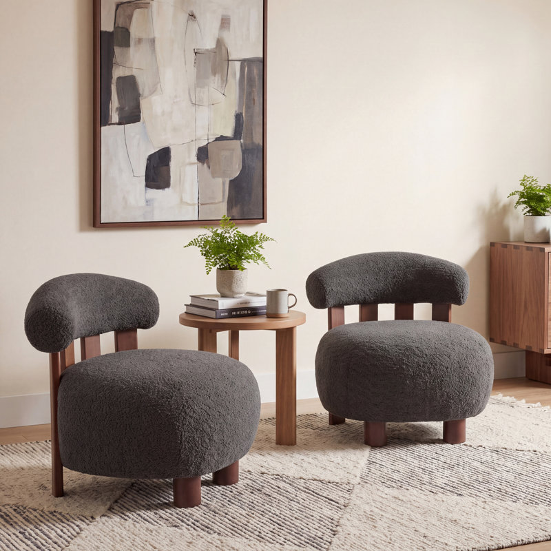 Fauteuils d'appoint en velours bouclé, ensemble de sièges compacts et modernes en bois massif pour la maison