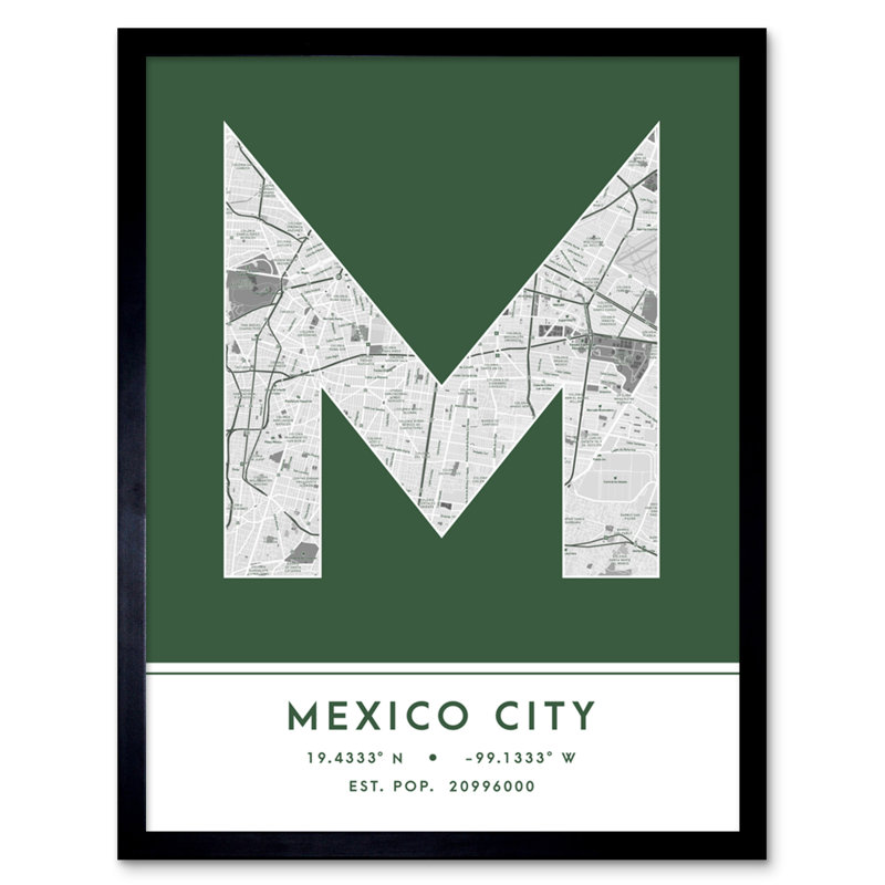 Mexico City City Map Mexico City Green 1 Piece Single Picture Frame Wall Art