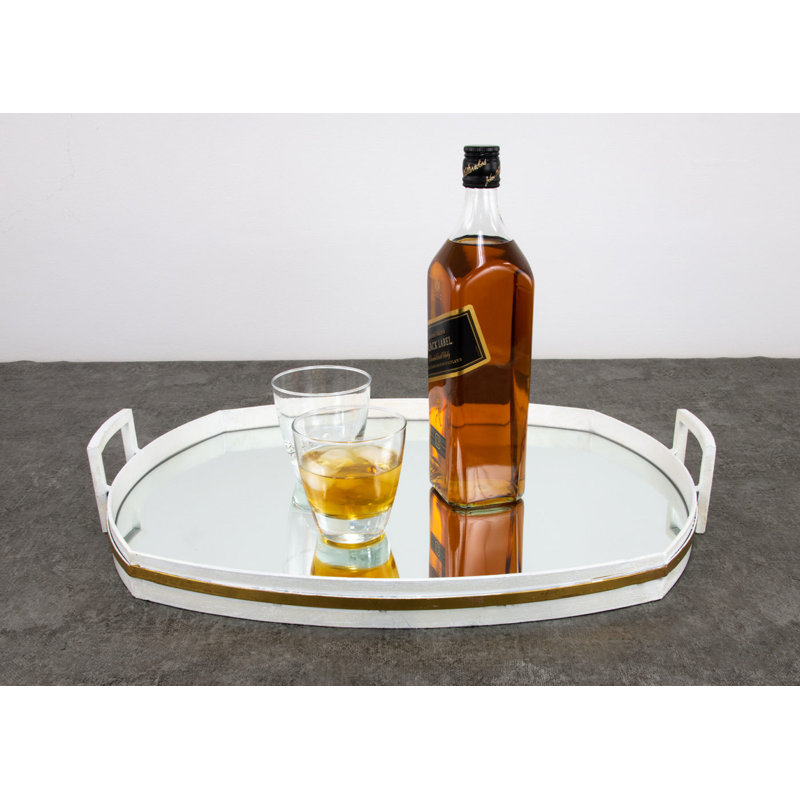 Santiago Decorative Tray, White/Gold