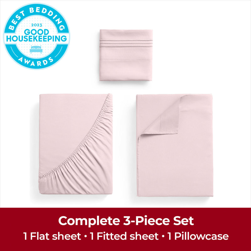 Ensemble de draps Mellanni 1800, Rosé, Ensemble de draps pour taille de lit simple TG ave