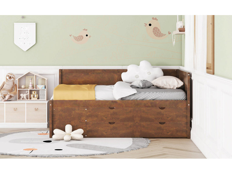 Daybed With Drawers And Shelves, Walnut, Full