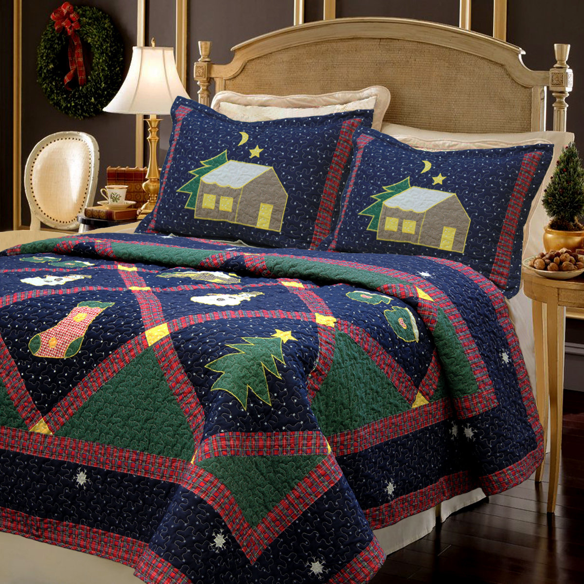 Cozy Line Home Fashion Blue/Green/Red Cotton Reversible Farmhouse / Country 3 Piece Quilt Set & Reviews | Wayfair