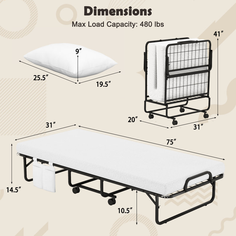 Lit pliant avec matelas Lit pliant pour adulte avec matelas et oreiller en mousse à mémoire de forme, Taille du lit de camp