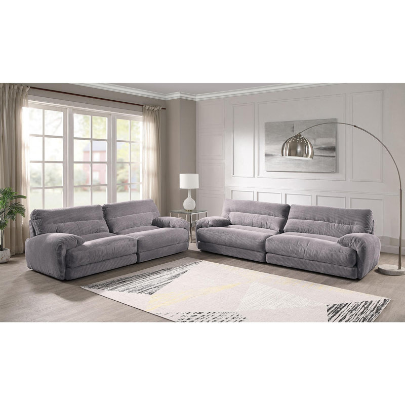 Cadenza Gray Corduroy 3-Seat Sofa with Foam Cushions