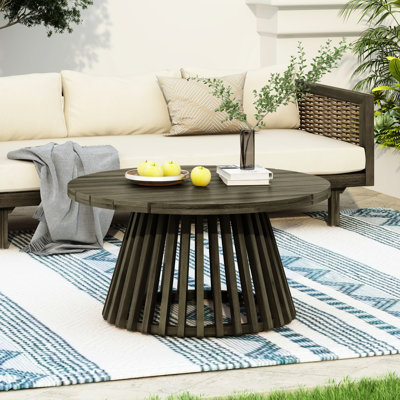Table basse ronde en bois avec finition grise, 31,21 dimensions, idéale pour le patio extérieur de la cour, bois franc, épaisseur de table de 1,1 pouce