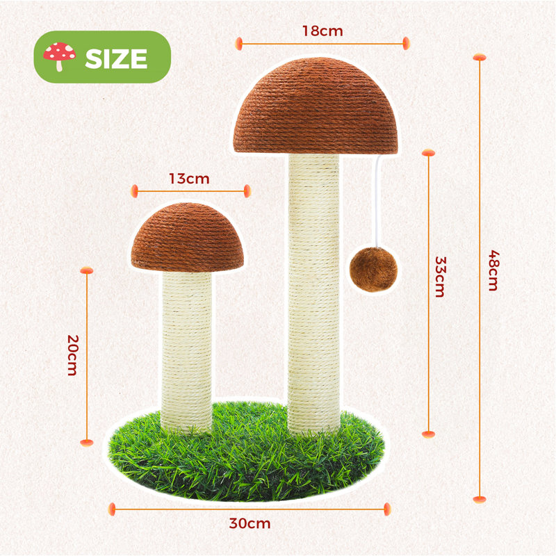 Grattoir pour chat en sisal naturel en forme de champignon
