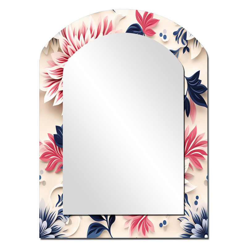 Miroir décoratif asymétrique floral bleu, rose et blanc, 34 po x 25 po