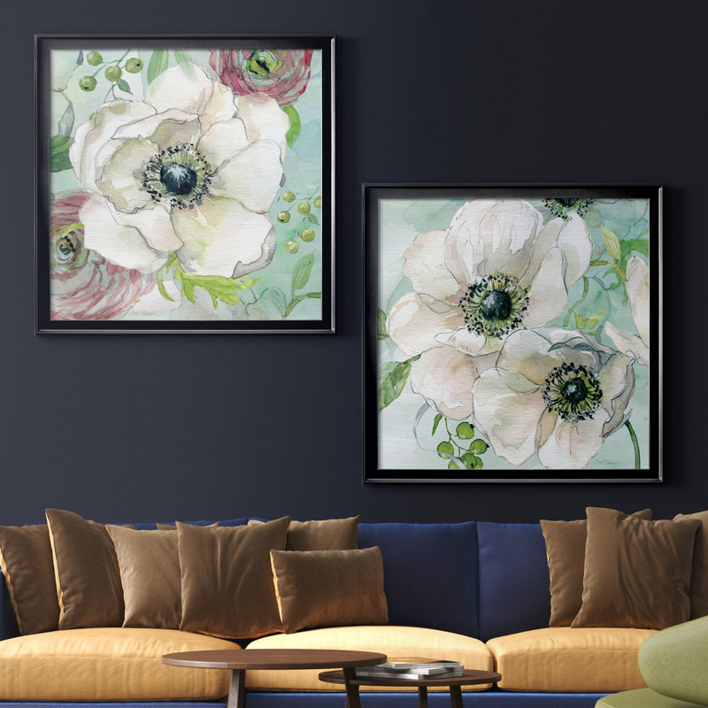 Asbury Garden Bloom I - ensemble de 2 reproductions d'art encadrées, H 17,5 po x l 35 po x P 1,5 po, Toile encadrée noire