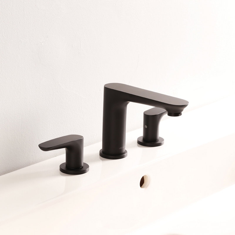 Flou Widespread Bathroom Faucet with Drain Assembly, Matte Black