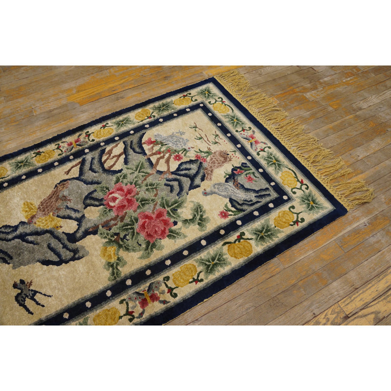 Antique Silk Chinese Allover Floral Knotted Rug