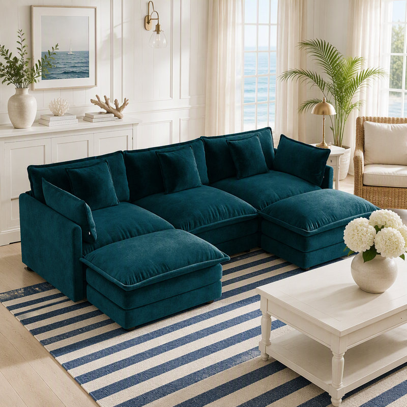 U-Shaped Modular Sectional Sofa with Reversible Ottomans