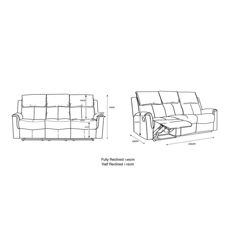Bergamo Genuine Leather Reclining Sofa, Grey, 3
