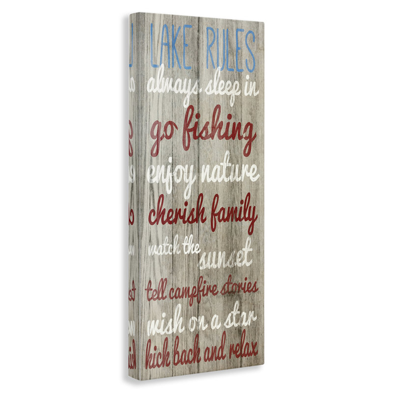 «Rustic Lake Rules», art mural sur toile par SD Graphics Studio, H 24 po x l 10 po