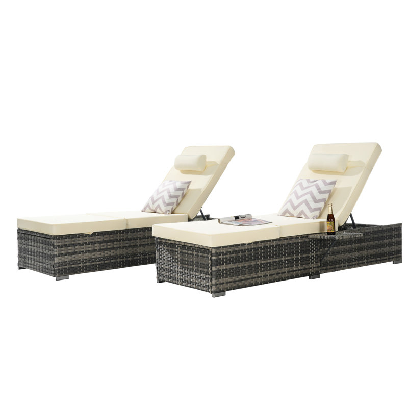 Outdoor Patio Chaise Lounge Chair - Foldable, Compact Design Adjustable , Cushion Pe , Galvanized Steel For Garden, Poolside Chairs With Storage , Weather Patio, Backyard