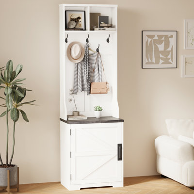 77" Coat Rack Freestanding, Entryway Hall Tree with Shoe Storage, 5 Hooks, 2 Open Cubbies & Shoe Cabinet