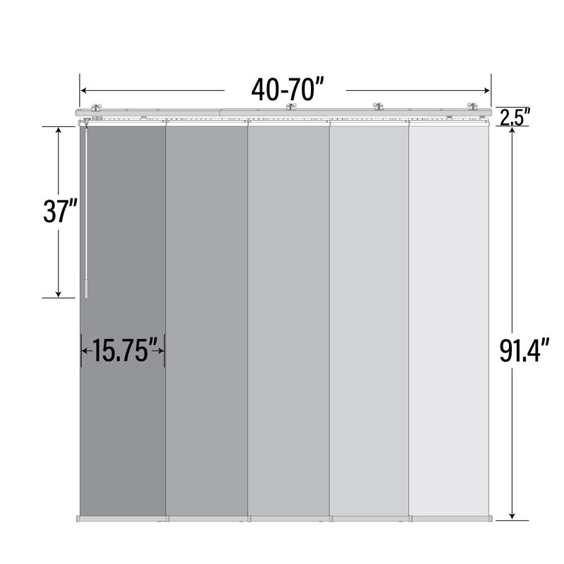 Rail extensible simple 5 panneaux Nil 40 po - 70 po x H 91,4 po, largeur de panneau 15,75 po