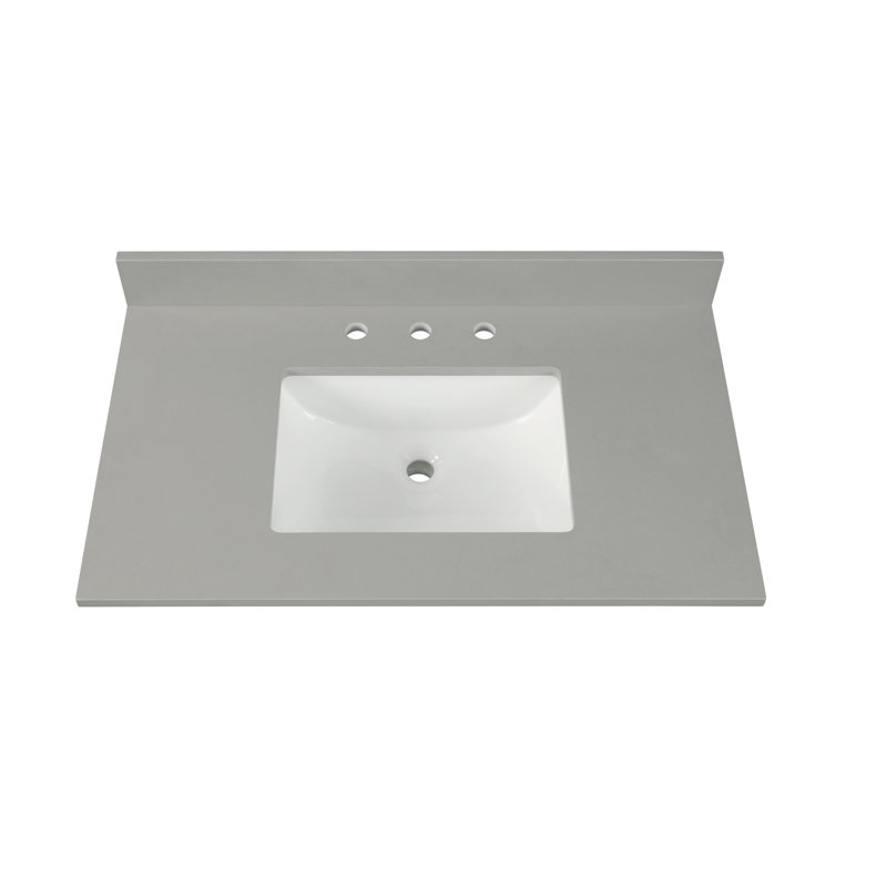 Comptoir de meuble-lavabo en quartz gris 31 po avec lavabo simple et dosseret blanc