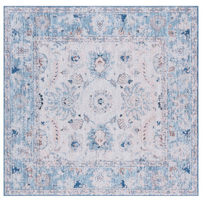Tapis bleu / beige en polyester tissé à la machine Kerge