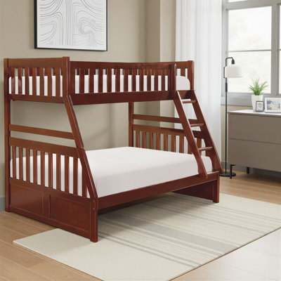 Willard Transitional Wood Twin over Full Bunk Bed with 6" Memory Foam Mattress, Protective Guard Rails, Integrated Ladder & Reinforced Support Slats