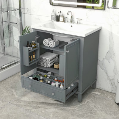 Ensemble de meuble-lavabo 30 po avec lavabo, armoire de salle de bain multifonctionnelle avec portes et tiroir, cadre solide et panneau de fibres à densité moyenne, bleu
