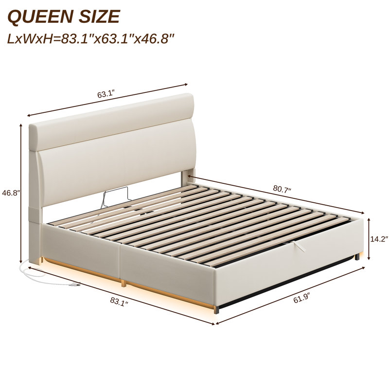 Bed Frame with Headboard, Platform Bed with Thickened Metal Frame, Lift Up Storage Bed with Motion Sensor Light, No Box Spring Needed
