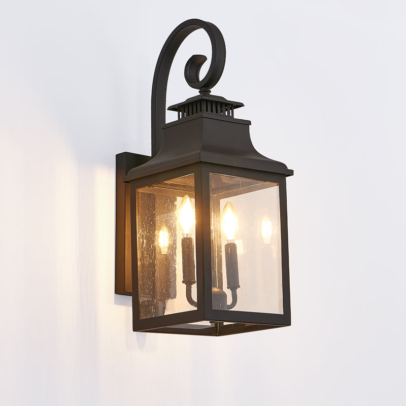 Vintage Outdoor Wall Lantern with Clear Seeded Glass - Weatherproof Sconce Lighting