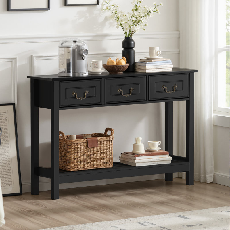 SPANSPACE 53'' Farmhouse Console Table with 3 Drawer, Entryway Table with Open Storage Shelf, Narrow Long Sofa Table for Living Room,   Hallway, Behind Soft, Couch , Black