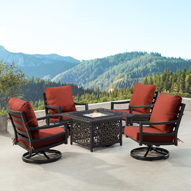 Denicka 4 - Person Patio Conversation Set with Cushions, Red