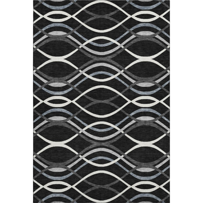 Premium Machine Washable Prisco Black Rug