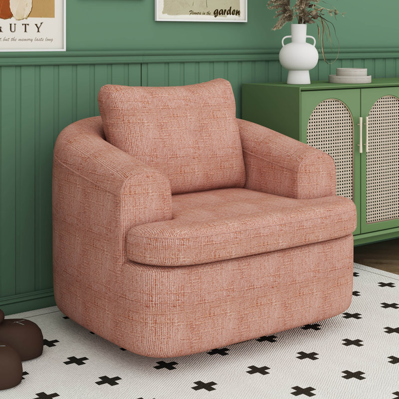 Fauteuil demi-tonneau pivotant à 360 °, chaise ronde pivotante de 36,6 po avec coussin à deux couches, Rose