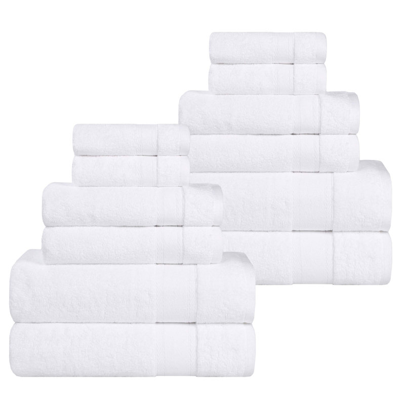 Belmont Zero Twist Cotton Medium Weight Soft Absorbent, 12 Piece Towel Set, White
